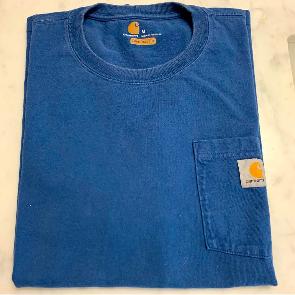 Men's Carhartt Pocket T-Shirt Blue Size Medium Original Fit Excellent